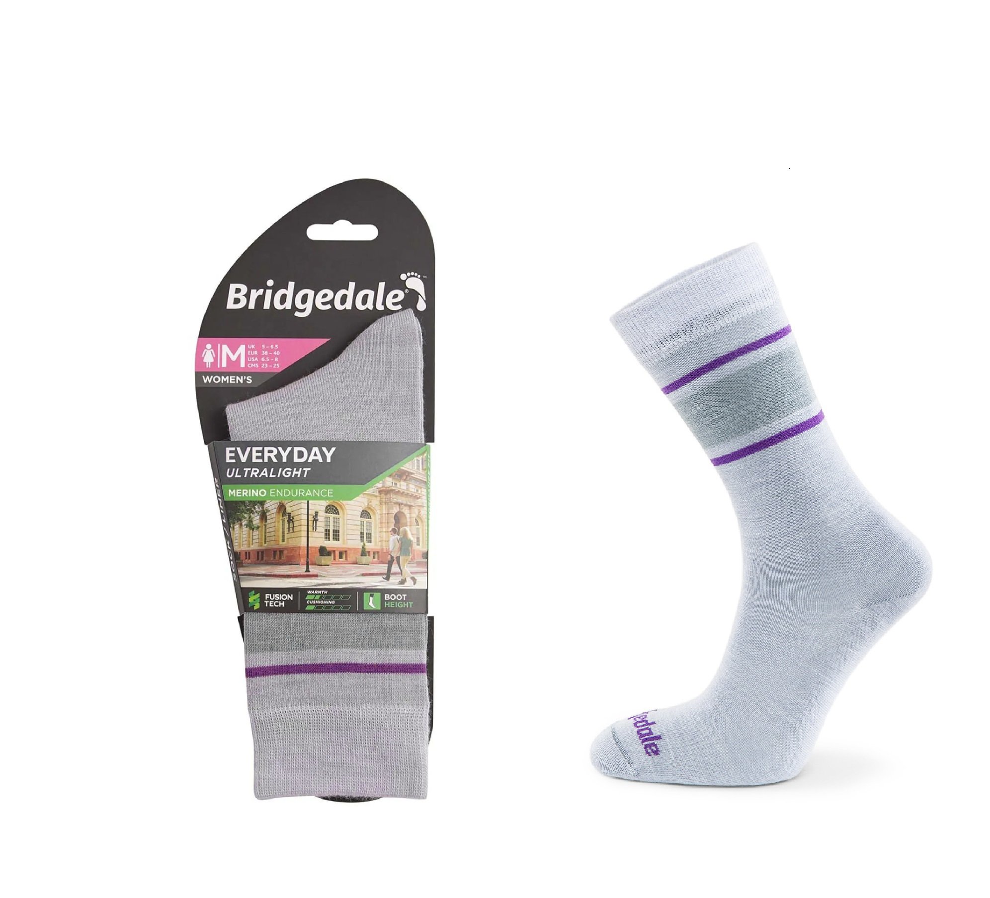 Skarpety Bridgedale EVERYDAY UL END LD grey/prp S