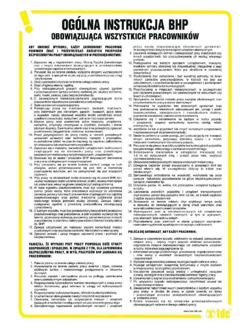 Instrukcja ogólna BHP 24,5 cm x 35 cm PCV