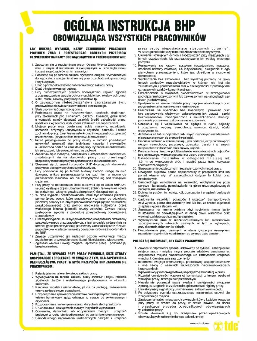 Instrukcja ogólna BHP 24,5 cm x 35 cm PCV