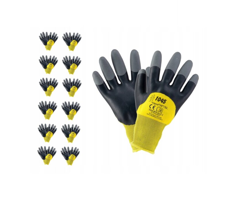 RĘKAWICZKI RĘKAWICE ROBOCZ URGENT  1045 POLIESTER "SPIENIONY" LATEX  1045 r. 9 - 12 PAR