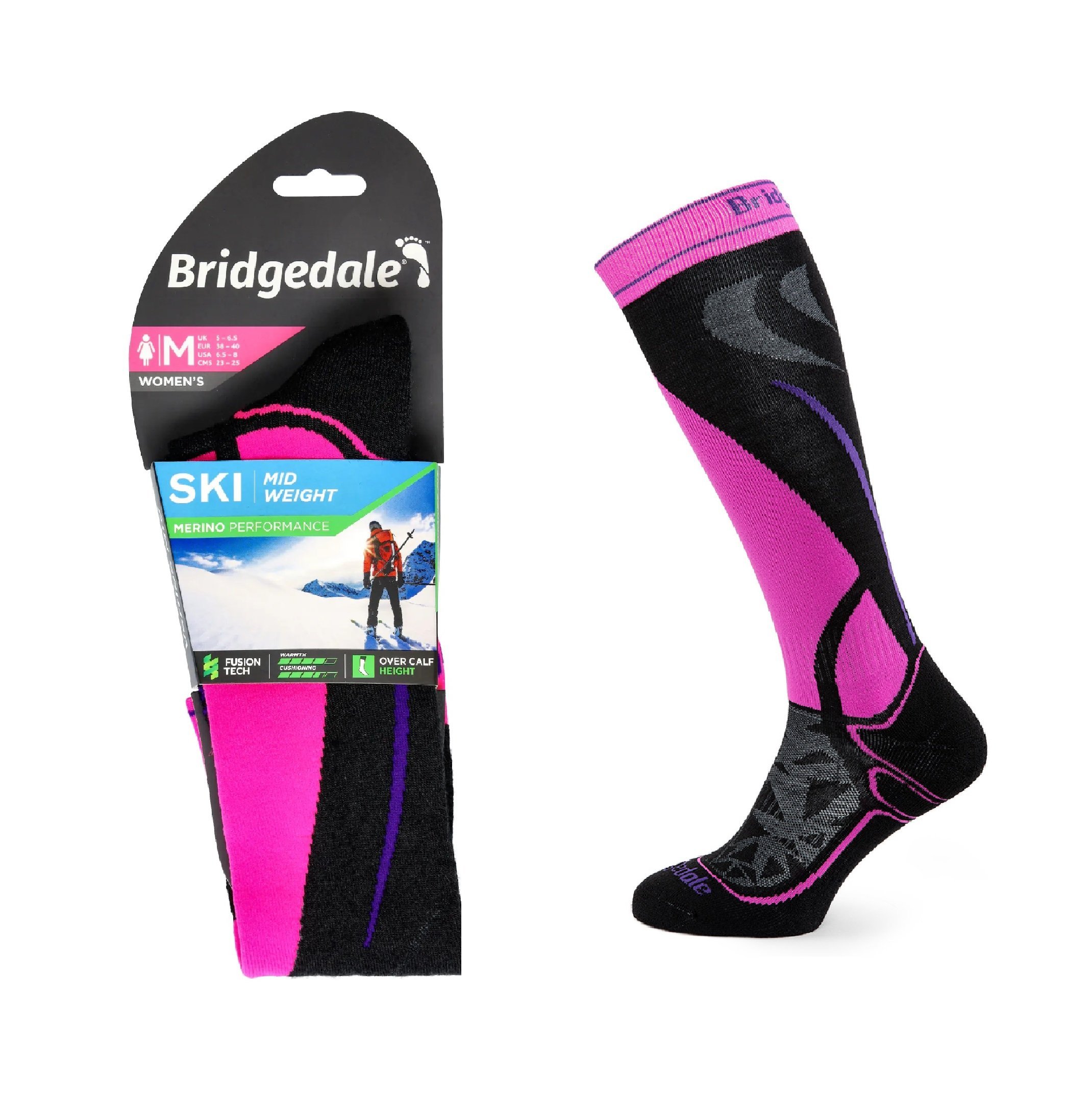 Skarpety Bridgedale SKI MW END LD black/pink S