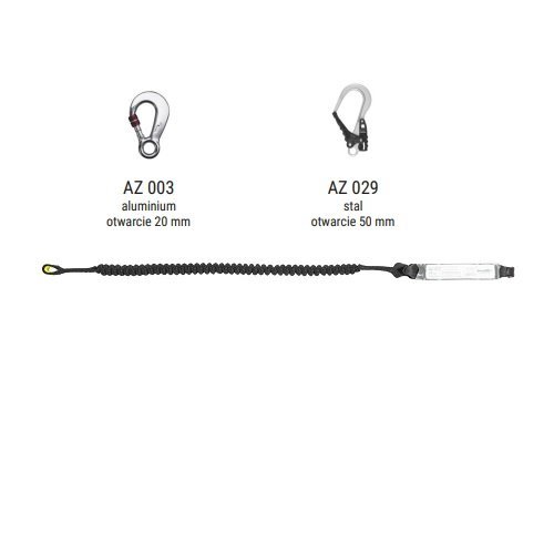 ABM/LE111 - Amortyzator bezpieczeństwa z linką elastyczną i zatrzaśnikami AZ003, AZ029 - kolor czarny