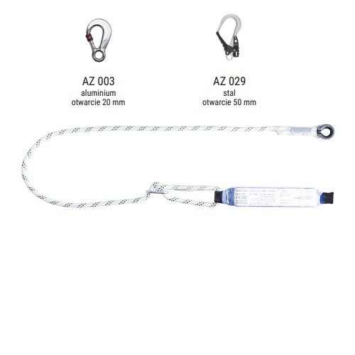 AW170/LB100 - Amortyzator bezpieczeństwa z linką regulowaną i zatrzaśnikami AZ003, AZ029