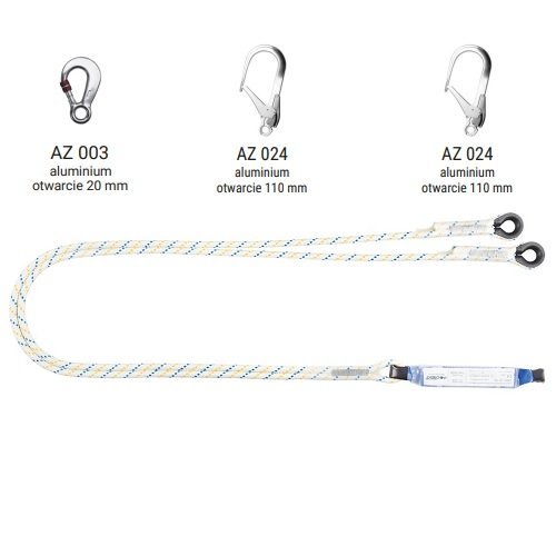 ABM/LB102 - Amortyzator bezpieczeństwa z podwójną linką i zatrzaśnikami AZ003, AZ024, AZ024