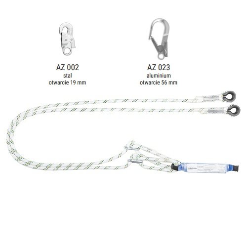 ABM/2LB100 - Amortyzator bezpieczeństwa z podwójną linką regulowaną i zatrzaśnikami AZ002, AZ023, AZ023