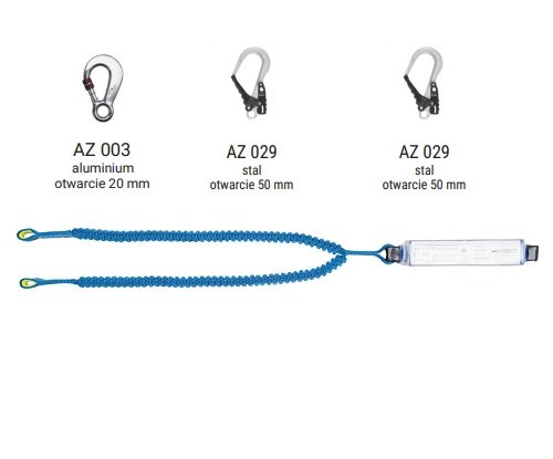 AW170/2LE111 - Amortyzator bezpieczeństwa z podwójną linką elastyczną i zatrzaśnikami AZ003, AZ029, AZ029 - kolor żółty