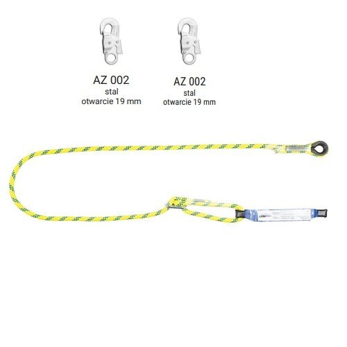 ABM/LB100HV - Amortyzator bezpieczeństwa z linką regulowaną, zatrzaśnikami AZ002, AZ002 - kolor jaskrawy pomarańczowy