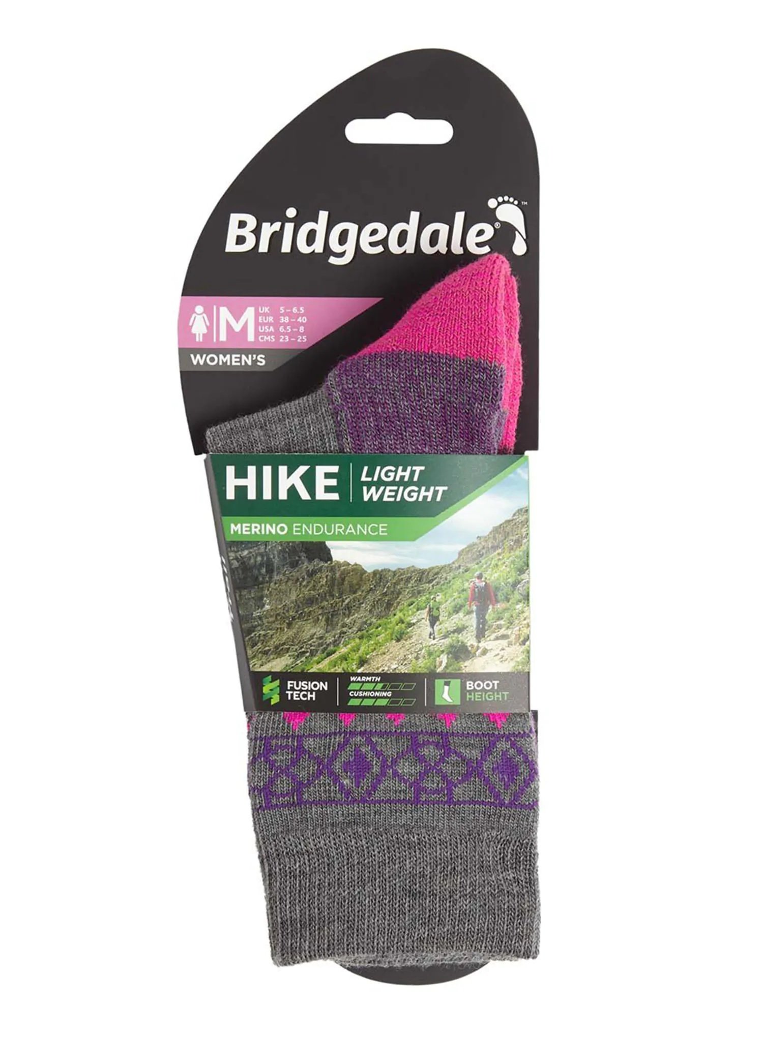 Skarpety Bridgedale HIKE LW END BO PAT LD gry/pi L