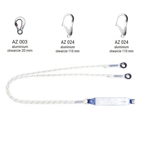 AW170/LB102 - Amortyzator bezpieczeństwa z podwójną linką i zatrzaśnikami AZ003, AZ024, AZ024