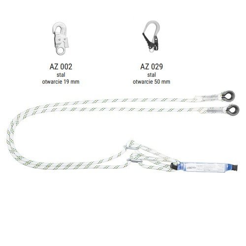 ABM/2LB100 - Amortyzator bezpieczeństwa z podwójną linką regulowaną i zatrzaśnikami AZ002, AZ029, AZ029