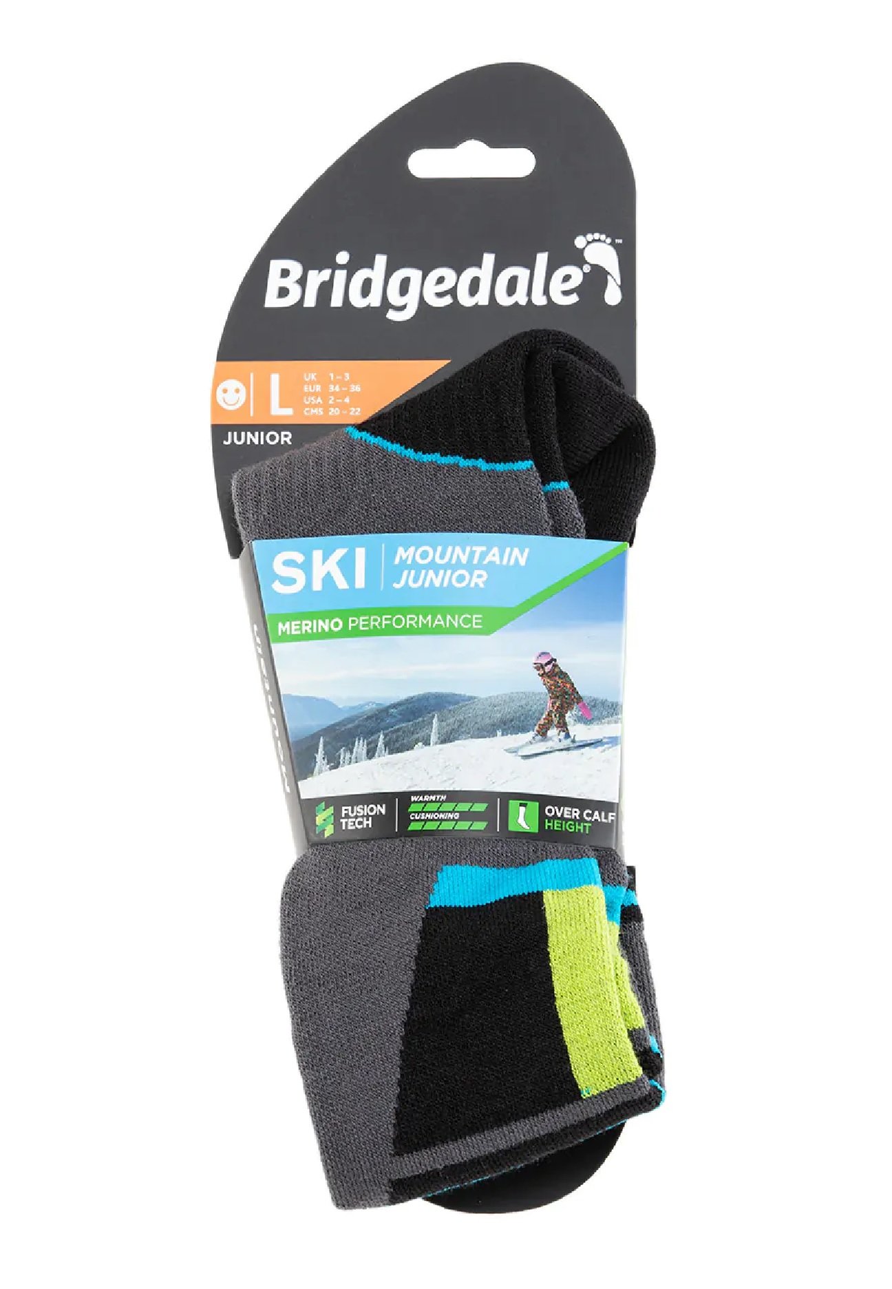 Skarpety Bridgedale SKI MNT JUNIOR grey/grn L