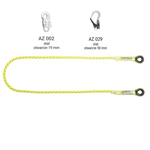 LB 101 HV – Linka bezpieczeństwa HV z zatrzaśnikami AZ002, AZ029, kolor jaskrawy żółto-zielony wysokowidzialny – dł. 1.4 m