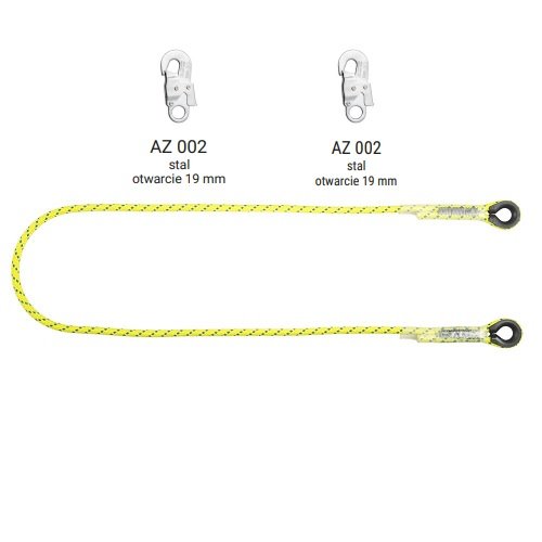 LB 101 HV - Linka bezpieczeństwa HV z zatrzaśnikami AZ002, AZ002, kolor jaskrawy żółto-zielony wysokowidzialny - dł. 1.6 m