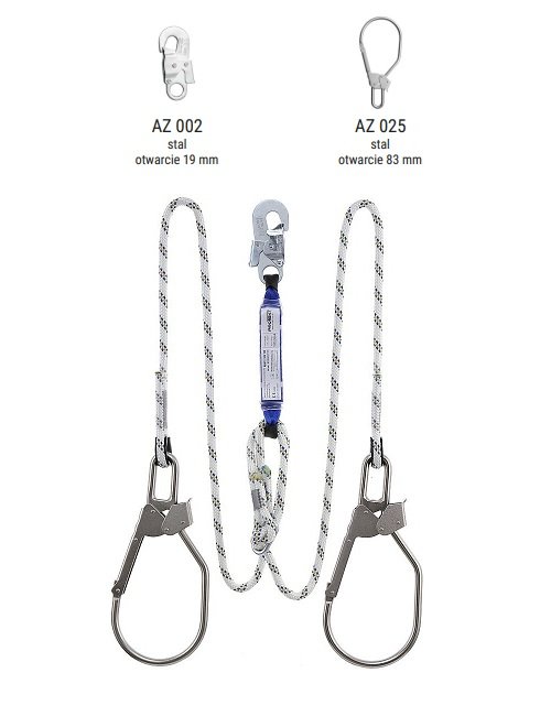 ABM/2LB100 - Amortyzator bezpieczeństwa z podwójną linką regulowaną i zatrzaśnikami AZ002, AZ025, AZ025