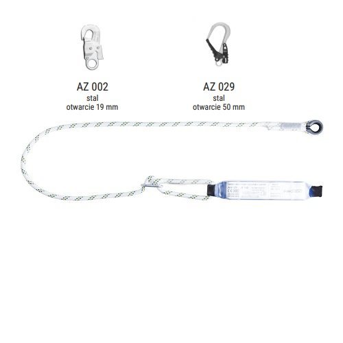 AW170/LB100 - Amortyzator bezpieczeństwa z linką regulowaną i zatrzaśnikami AZ002, AZ029