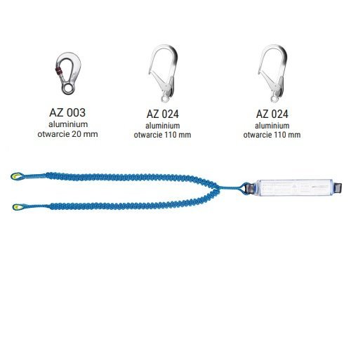 AW170/2LE111 - Amortyzator bezpieczeństwa z podwójną linką elastyczną i zatrzaśnikami AZ003, AZ024, AZ024 - kolor czarny