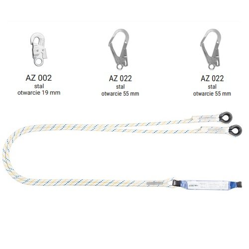 ABM/LB102 - Amortyzator bezpieczeństwa z podwójną linką i zatrzaśnikami AZ002, AZ022, AZ022