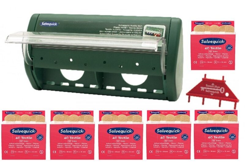 6 wkładów plastrów tekstylnych Salvequick Cederroth REF 6444 + Automat do plastrów REF 490710 GRATIS !