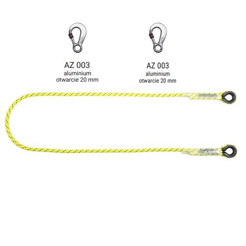 LB 101 HV - Linka bezpieczeństwa HV z zatrzaśnikami AZ003, AZ003, kolor jaskrawy żółto-zielony wysokowidzialny - dł. 1.6 m