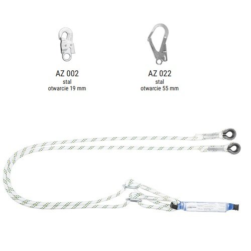 ABM/2LB100 - Amortyzator bezpieczeństwa z podwójną linką regulowaną i zatrzaśnikami AZ002, AZ022, AZ022
