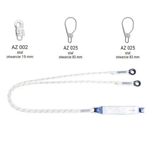 AW170/LB102 - Amortyzator bezpieczeństwa z podwójną linką i zatrzaśnikami AZ002, AZ025, AZ025