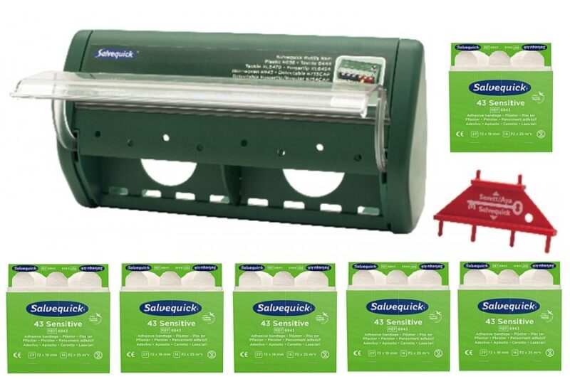 6 wkładów plastrów do skóry wrażliwej Salvequick Cederroth REF 6943 + Automat do plastrów REF 490710 GRATIS !